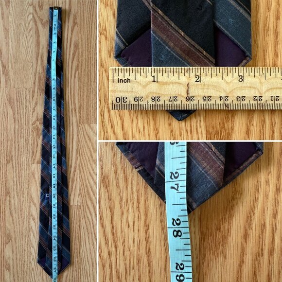 Vintage Damon Silk Tie Black Blue Rust Striped 56in Length Union Made in the US - Picture 5 of 6
